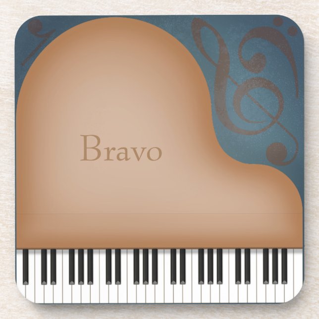Brown Grand Piano Charming Personalised Music Coaster (Front)
