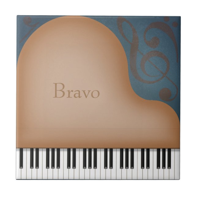 Brown Grand Piano Personalised Musical Ceramic Tile (Front)