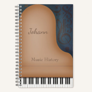 Brown Grand Piano Whimsical Music Symbols Custom Notebook
