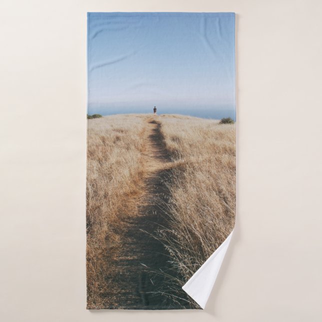 BROWN GRASS UNDER WHITE CLOUDS BATH TOWEL (Bath Towel)