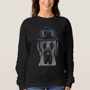 Brown Great Dane Wearing Vintage Motorcycle Helmet Sweatshirt