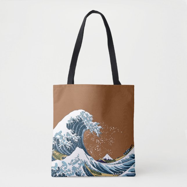 Brown Great Wave off Kanagawa Modern Pop Tote Bag (Front)