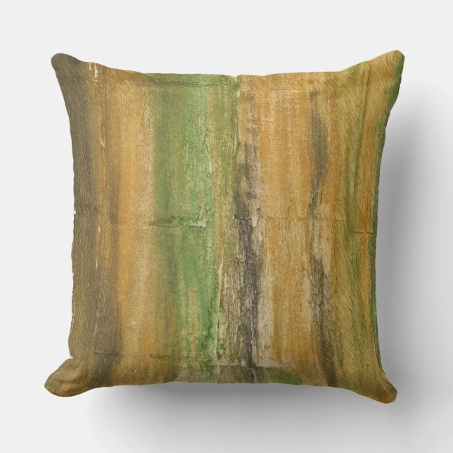 Brown green abstract art cushion (Front)