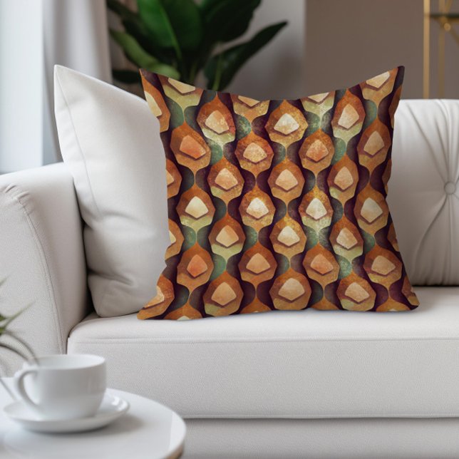Brown Green Abstract Earth Tones Cushion (Burnt orange fall/autumn colors decorator pillow)