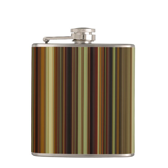 Brown Green and Gold Stripes Hip Flask (Front)