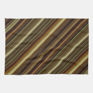 Brown Green and Gold Stripes Tea Towel