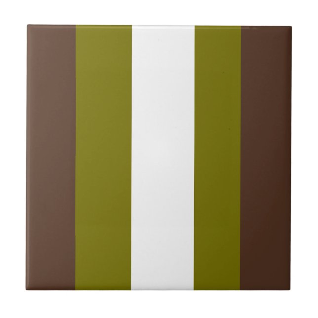 Brown, green and white stripes ceramic tile (Front)