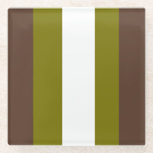 Brown, green and white stripes glass coaster