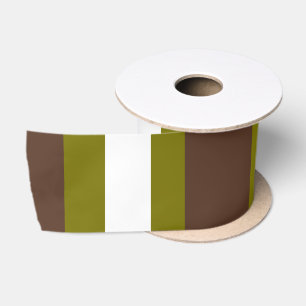 Brown, green and white stripes satin ribbon