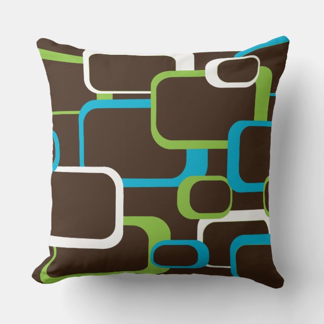 Brown Green Blue White Retro Squares Cushion (Front)