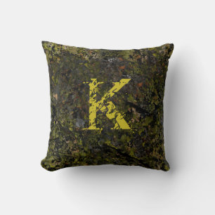 Brown Green Cracked Natural Rock Custom Monogram Cushion