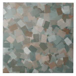Brown Green Cubism Pattern Ceramic Tile