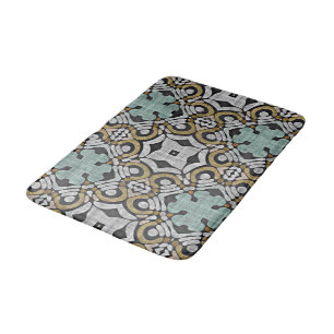 Brown Green Grey Hip Ornate Art Motif Bath Mat