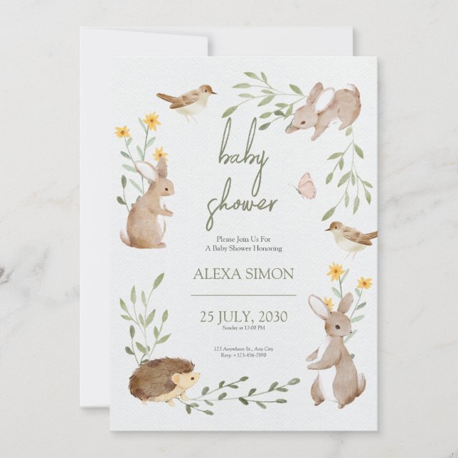 Brown Green Illustrated Baby Shower Invitation (Front)