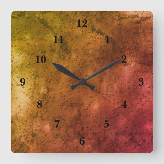 Brown green marble , rainbow-art square wall clock (Front)