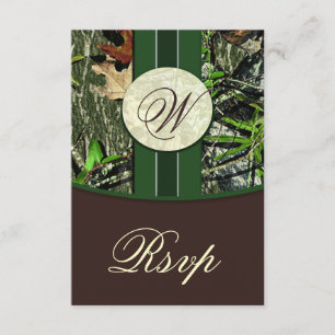 Brown & Green Monogram Camo Wedding RSVP Cards