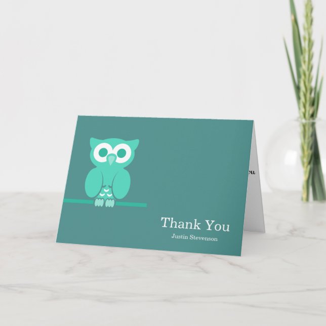 Brown Green Owl Thank You Card (Front)