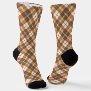 Brown Green Red White Chequered Pattern Socks
