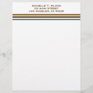 brown green stripes personalized letterhead