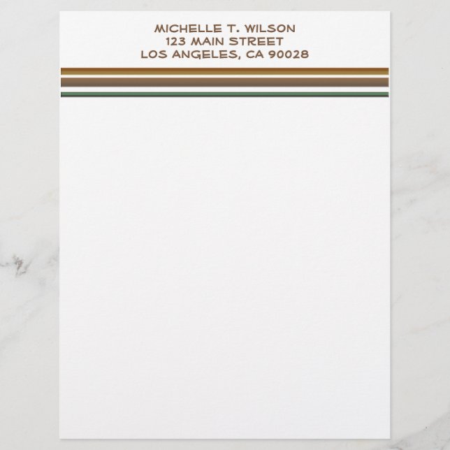 brown green stripes personalized letterhead (Front)