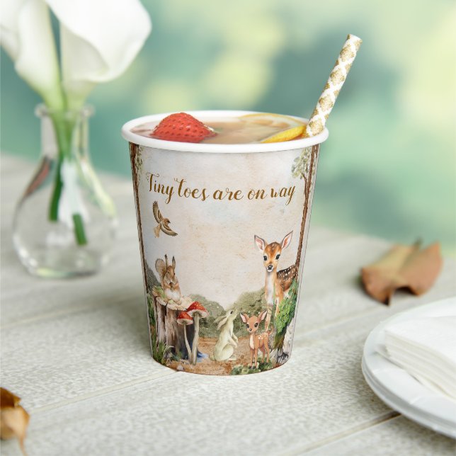 brown green watercolor baby shower invitation paper cups (Insitu)