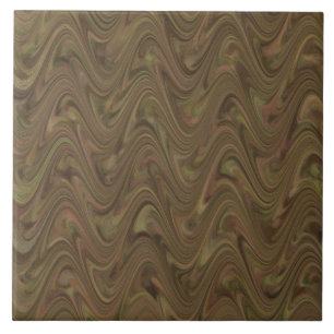 Brown Green Wavy Abstract Pattern Ceramic Tile