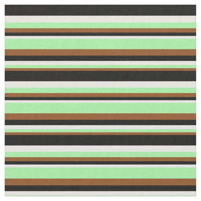 Brown, Green, White, and Black Pattern of Stripes Fabric (Close Up)