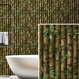 Brown Green with Leaves Bamboo Wall Fence