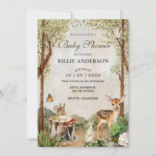 BROWN GREEN WOOD WILDLIFE NATURE Baby Shower Invitation