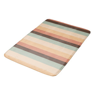 Brown, green, yellow and orange stripes bath mat