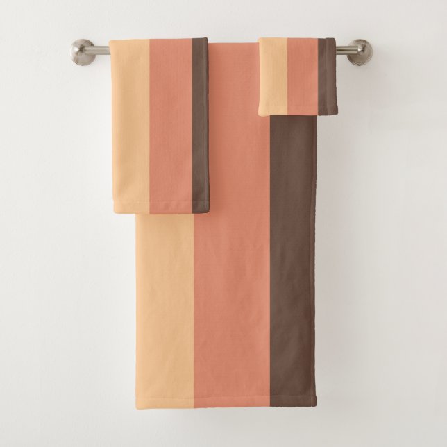 Brown, green, yellow and orange stripes bath towel set (Insitu)