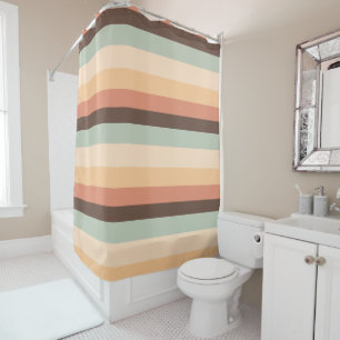 Brown, green, yellow and orange stripes shower curtain