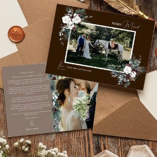 Brown Greenery Vintage Merry Married Photo Holiday Card