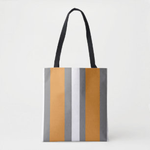 Brown, grey and white stripes tote bag