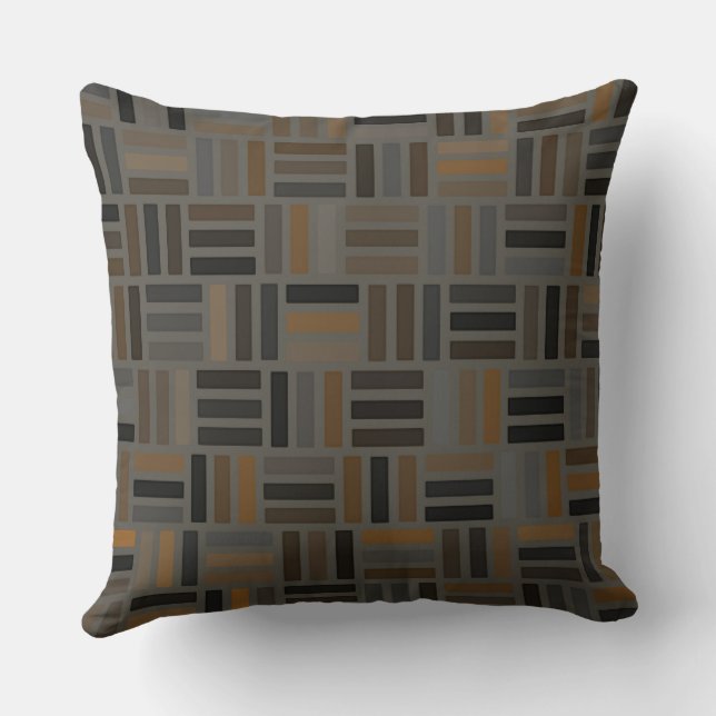 Brown, Grey and Yellow Geometric Cushion (Back)