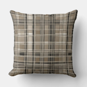 Brown Grey Black Modern Farmhouse Plaid Cushion