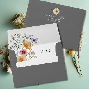 Brown Grey Boho Elegant Wildflower Wedding  Envelope