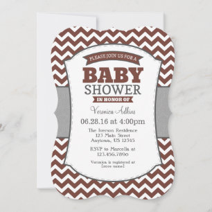 Brown Grey Chevron Baby Shower Invitation