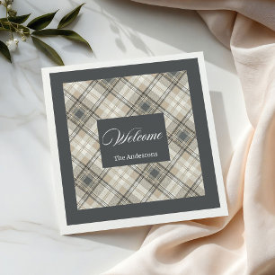 Brown Grey Classic Geometric Napkins Custom Name 