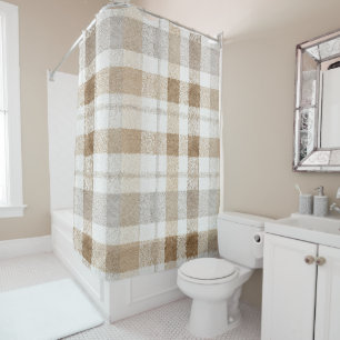 Brown Grey Cream Plaid Stripes Shower Curtain