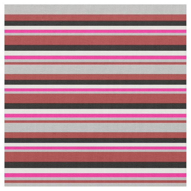 Brown, Grey, Deep Pink, White & Black Lines Fabric (Close Up)