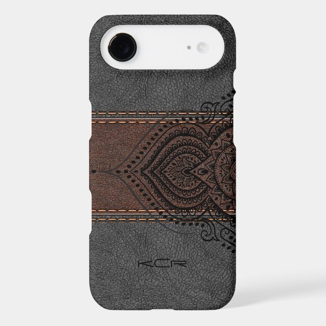 Brown & Grey Leather With Black Lace Accent Case-Mate iPhone Case (Back)