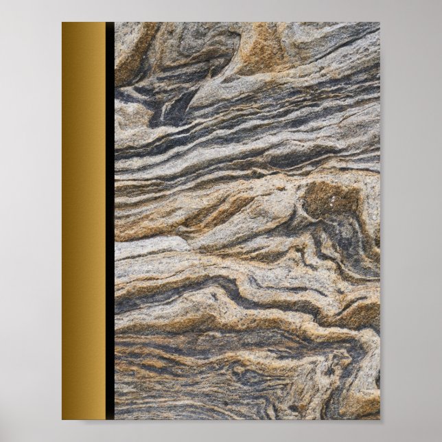 Brown Grey Marble Stone / Black Gold Border Art  Poster (Front)