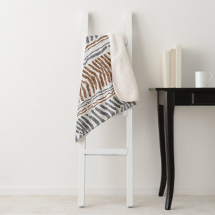 Brown Grey Modern Boho Wall Hanging Sherpa Blanket