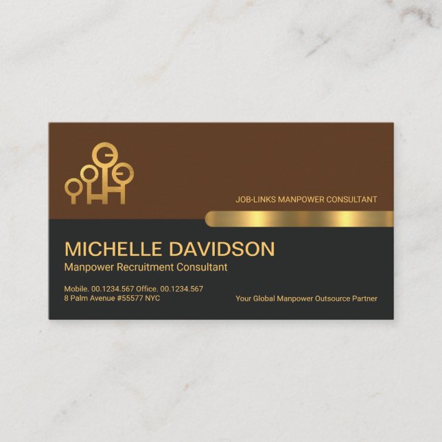 Brown Grey Retro Columns Gold Labour Manpower Business Card (Front)