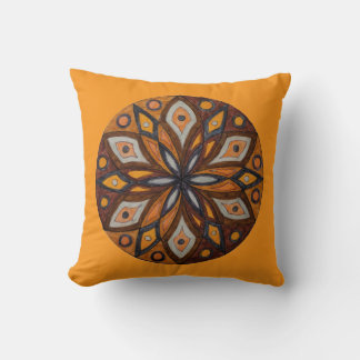 Brown/Grey Starburst Mandala Throw Pillow