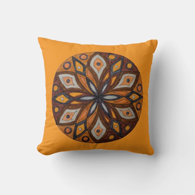 Brown/Grey Starburst Mandala Throw Pillow (Front)