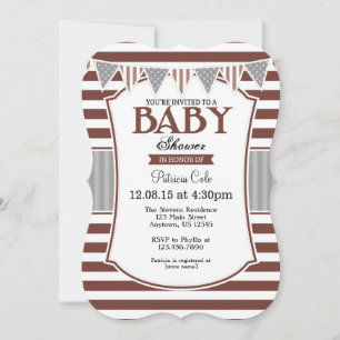 Brown Grey Stripes Baby Shower Invitation