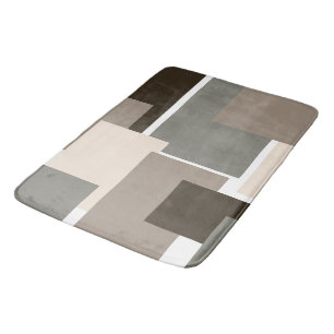 Brown, Grey, Taupe and Ivory Rectangles Bath Mat