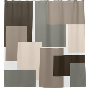Brown, Grey, Taupe and Ivory Rectangles Shower Curtain